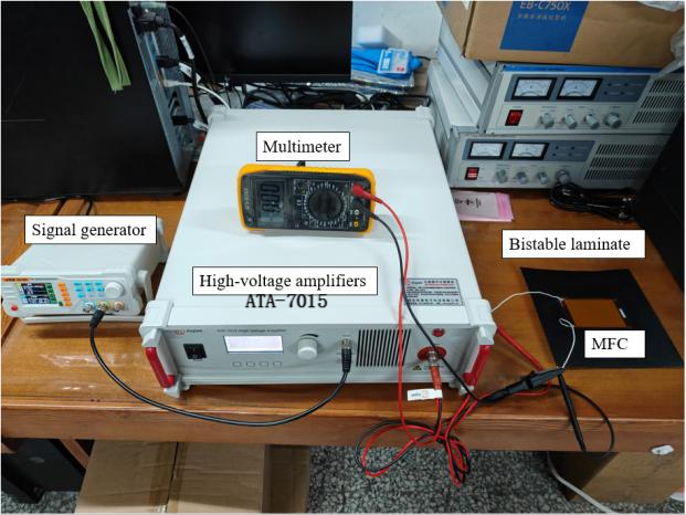 纤维曲线铺放变刚度双稳态板的动力学特性及振动控制研究实验实拍图